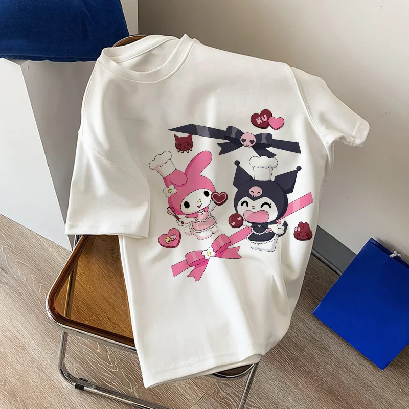 Sanrio T-shirt Women Cotton Y2K Anime Hello Kitty Tees Shirts Kawaii Cartoons Casual Clothes Harajuku Oversized Streetwear Tops