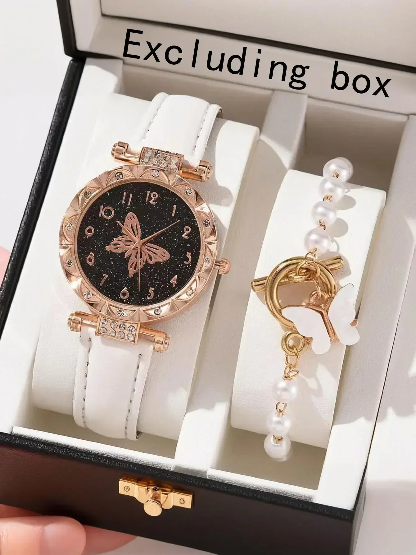 2-piece/set butterfly belt quartz watch+butterfly bead bracelet setFashion Watch