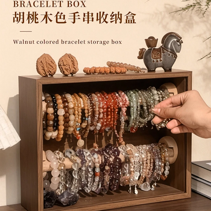 Solid Wood Jewelry Box with Hanging Rack, Storage Display Organizer for Necklaces Bracelets Beads Wenwan Hand Strings