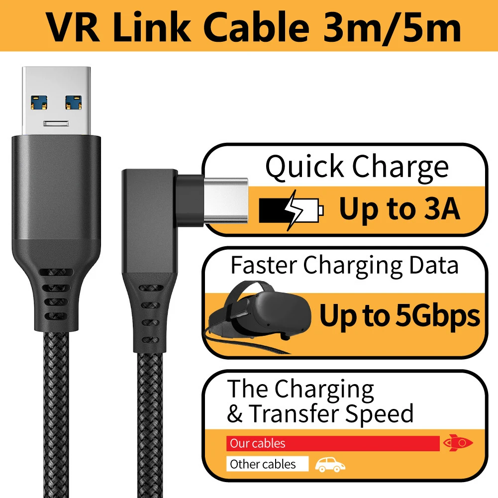 

3/5M Data Line Charging Cable for Meta Quest 3 2 Pico 4 PSVR2 Accessories PC USB 3.2 Type C VR Link Cable for Oculus Quest VR