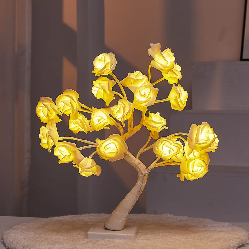 Big LED Rose Tree Lights USB Plug Table Lamp Fairy Flower Night Light For Home Party Christmas Wedding Bedroom Decoration Gift