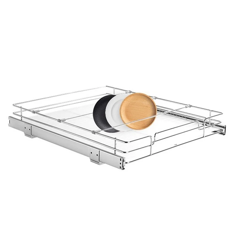 

15.5"W x 21"D x 3.5"H Heavy Duty Slide Out Pantry Shelves, Steel Roll Out Drawers for Under Sink Storage, 17"W x 22"D x 7"H Install Size