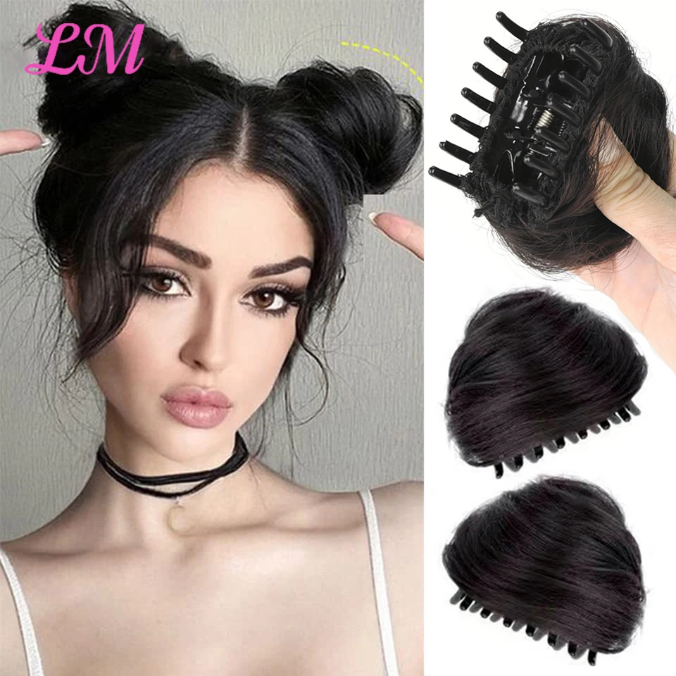 LM Synthetic Claw Clip-on Hair Chignons Buns ​Curly Hair Clip Heat Resistant Womens Hair Golden White Gray Bun Wigs