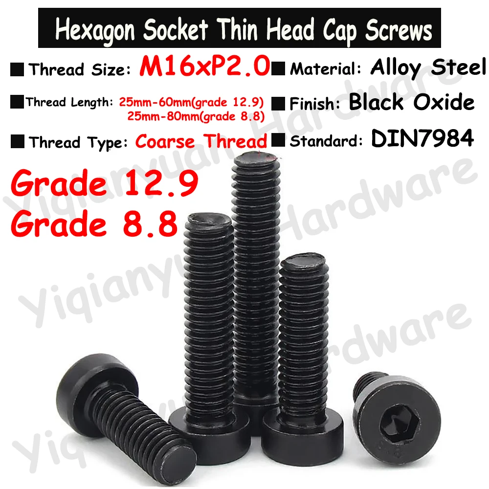 

Yiqianyuan M16xP2.0 DIN7984 Класс 12,9/8,8 Легированная сталь Черный оксид Шестигранная головка Винт с тонкой головкой Низкая короткая профильная головка