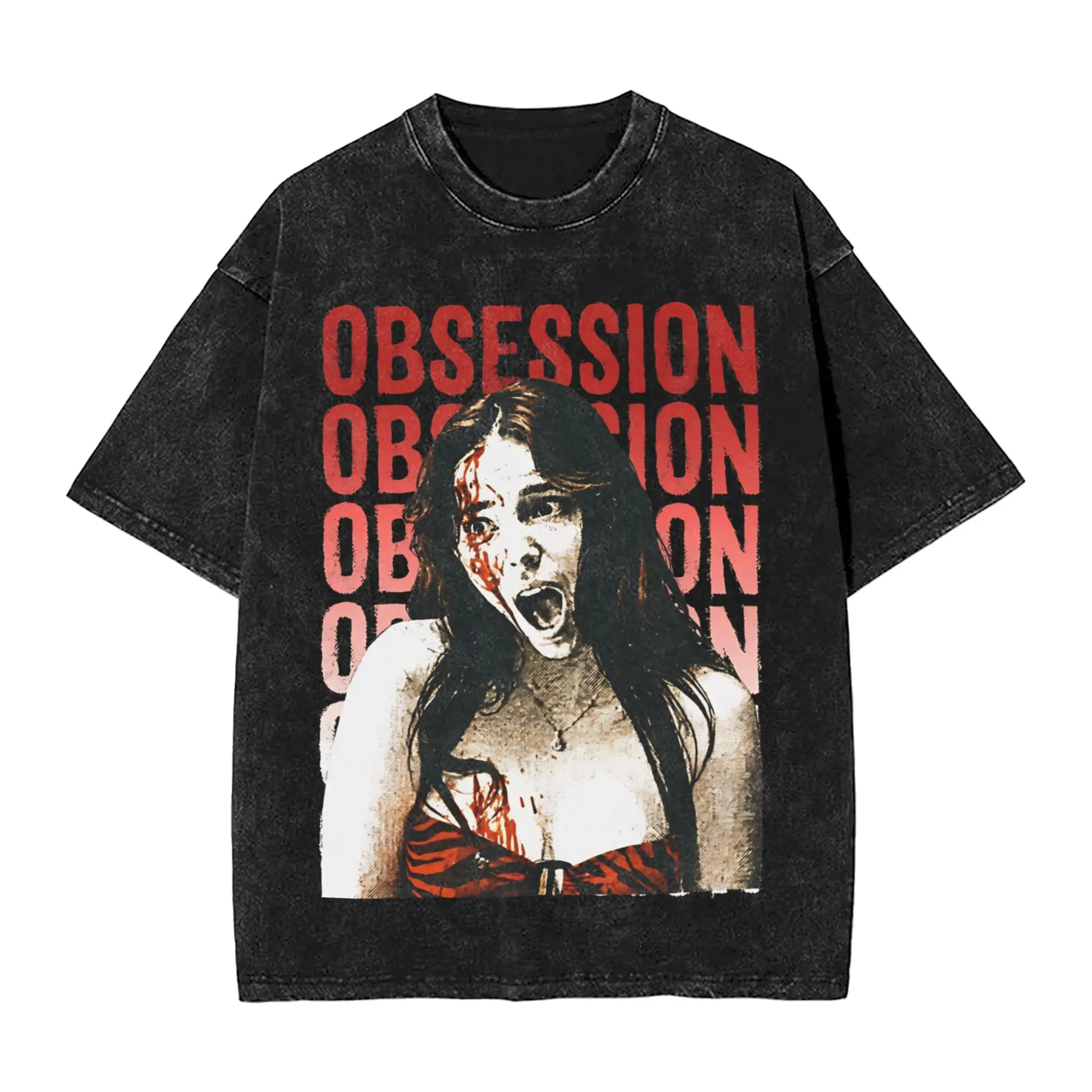 Washed T Shirts Obsession Horror Movie Hip Hop Vintage T-Shirts Harajuku Nikki Streetwear Cotton Printed Tops Tees Men Women