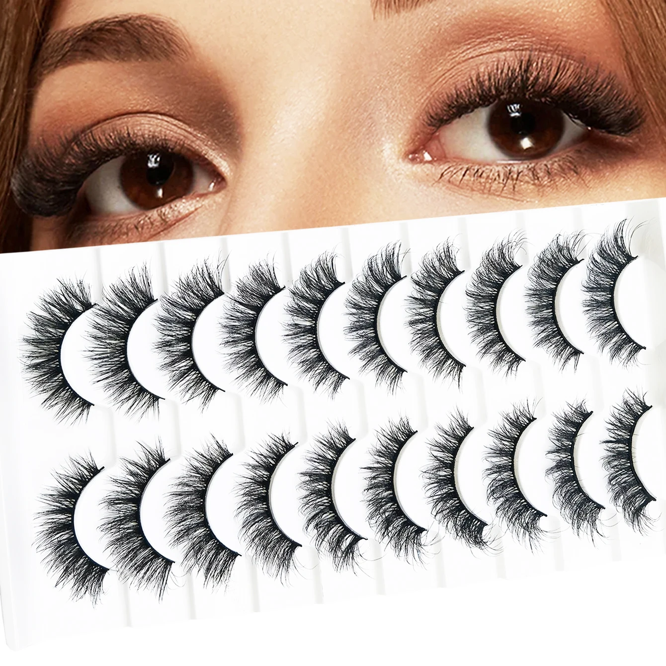 Faux cils naturels doux et complets avec 10 paires d'effets moelleux, accrocheurs et scintillants longue durée