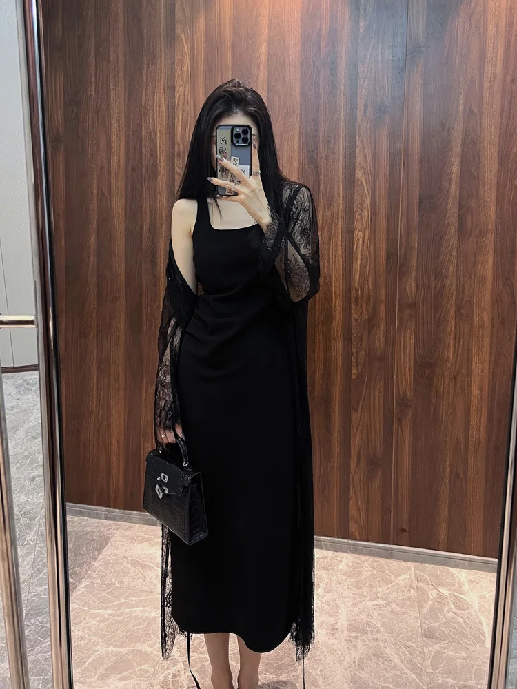 

Длинный кружевной кардиган Ele с защитой от солнца, сексуальный дизайн, прямой крой, нейлоновая ткань