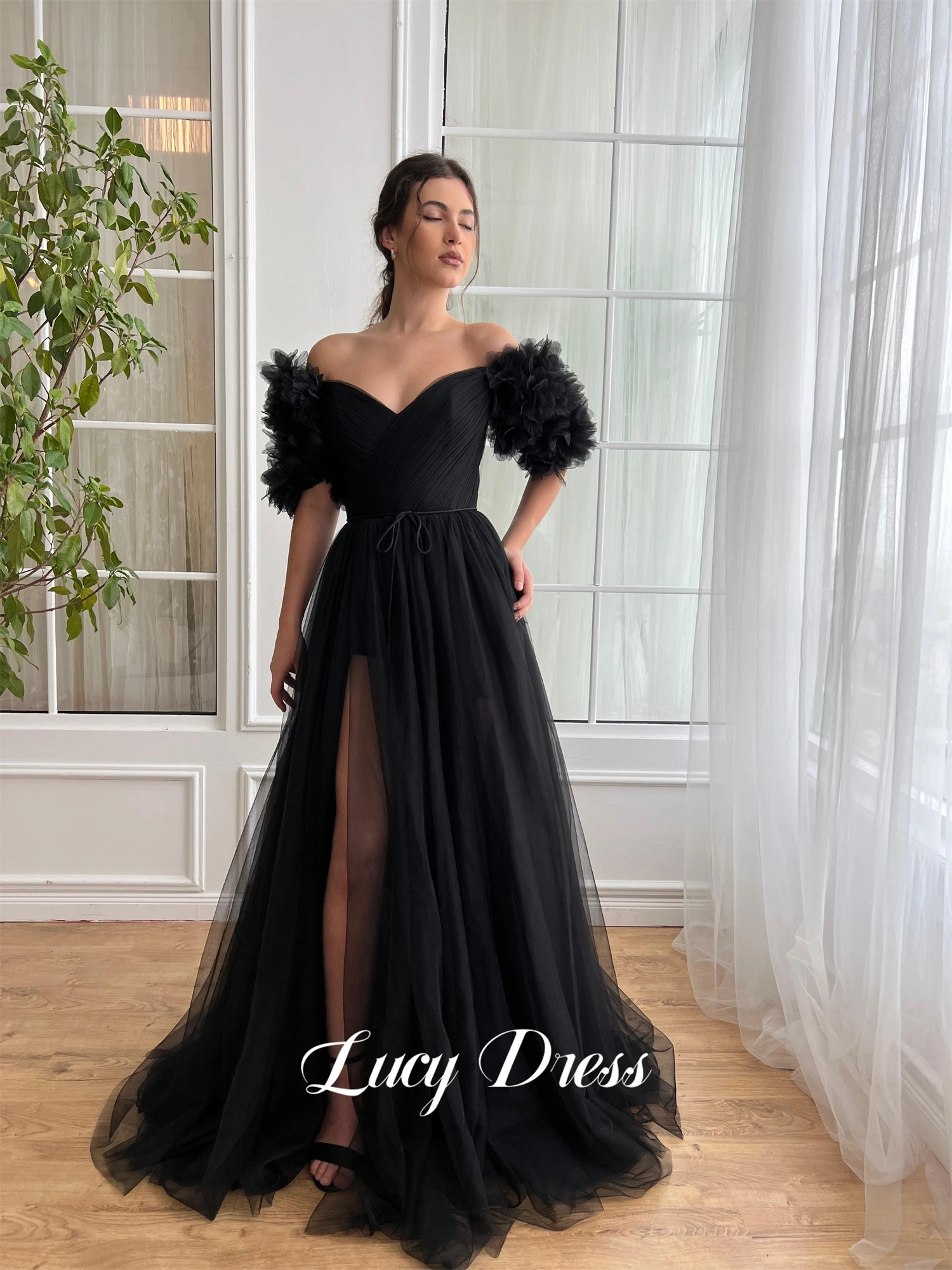 Lucy vestido de casamento linha a mangas bufantes vestidos de festa à noite gala robes de cocktail robe soiree elegante mulher baile personalizado