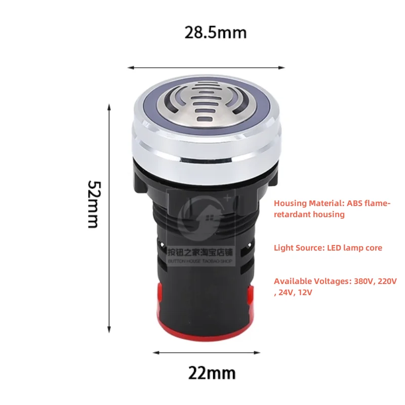 Metal Buzzer 22MM Alarm Intermittent Red Flashing Intermittent Audible and Visual 24V 220V 12V Red Green Yellow