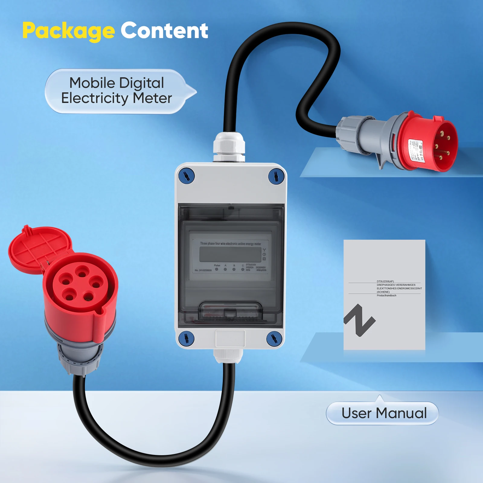 عداد الكهرباء الرقمي المحمول 440 فولت، عداد الهاتف المحمول Cee 16 A خارجي كيلووات ساعة متر IP44 مقاوم للماء المكونات الصناعية LED مقياس الطاقة #4