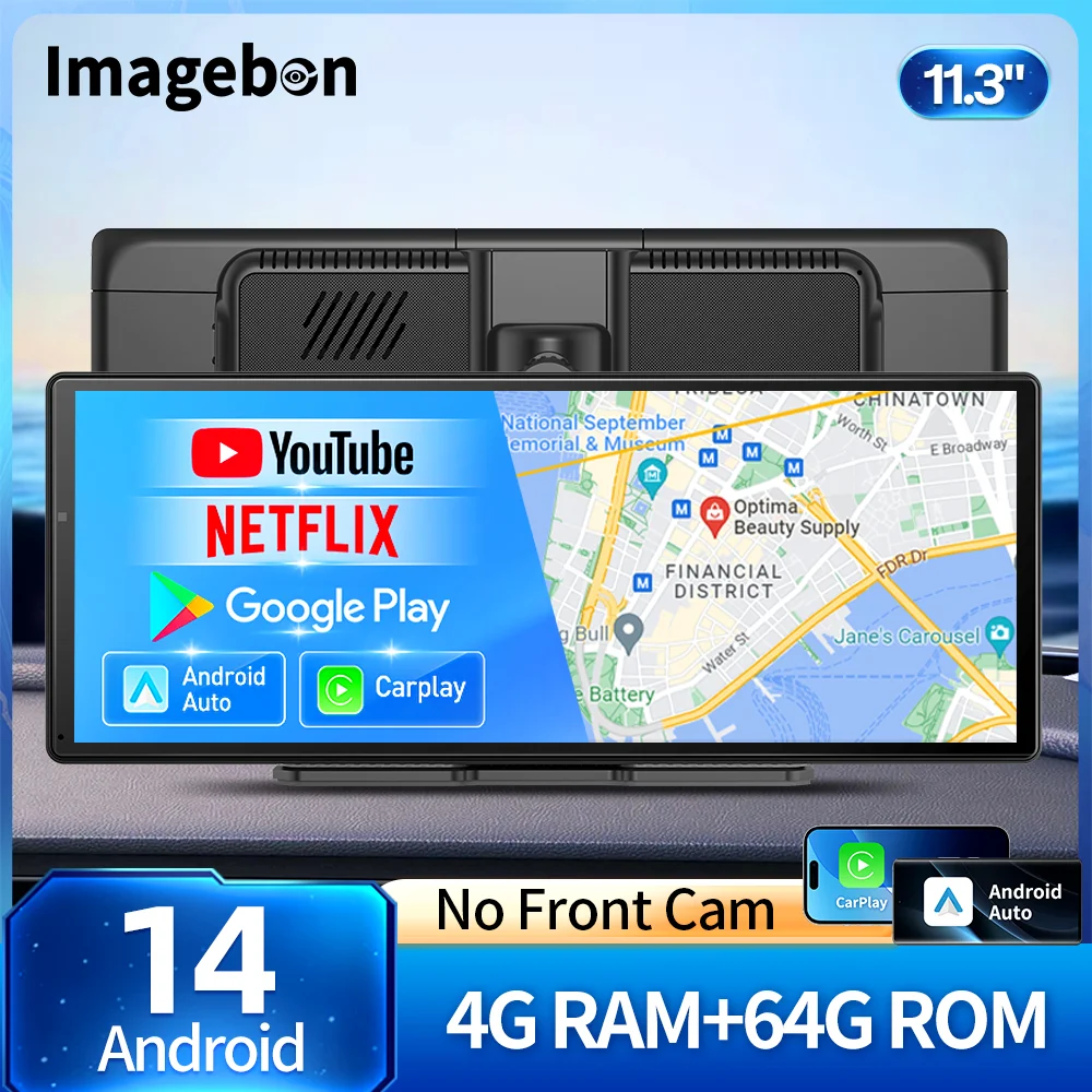 Imagebon W60N Android 14 11,3" Dashcam Rückspiegelkamera 8 Core 4+64G Wireless CarPlay & Android Auto Netflix GPS Auto DVR