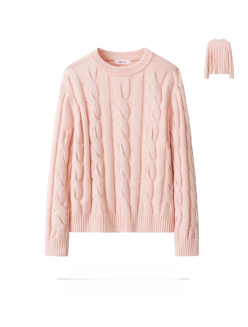 

100% хлопковый женский вязаный свитер с круглым вырезом, свободный повседневный теплый топ, удобный лонгслив, кофта-кардиган