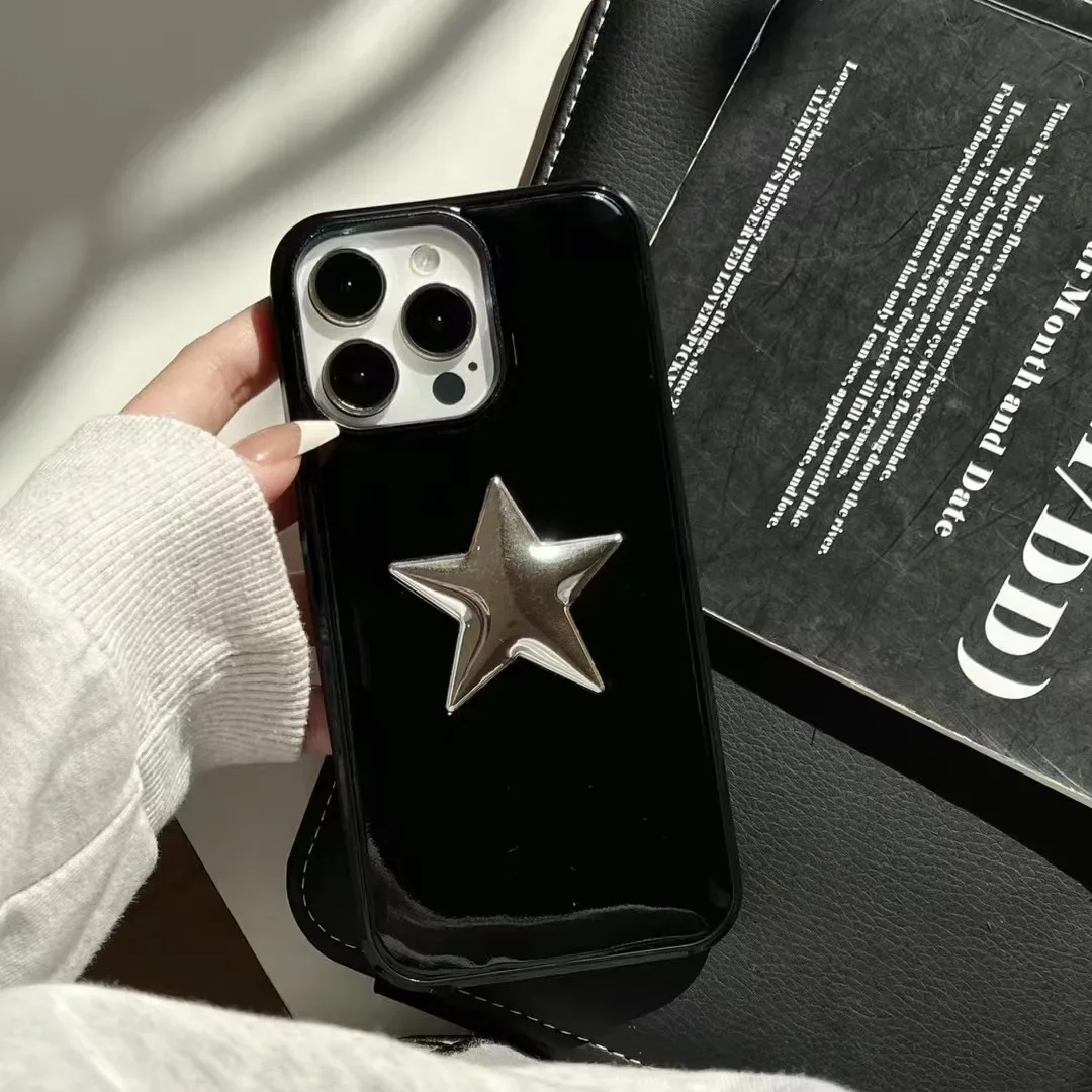 Y2K Cute Plating 3D Star Soap Phone Case For iPhone 15 14 13 16 Pro Max Pentagram Stylish Lens Protection Silicone Soft Cover