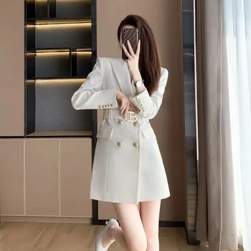 

Women's Spring Autumn Mini Suits Dress with Sashes Office Lady Graceful Slim Black Dresses New Falls Work Clothing Female