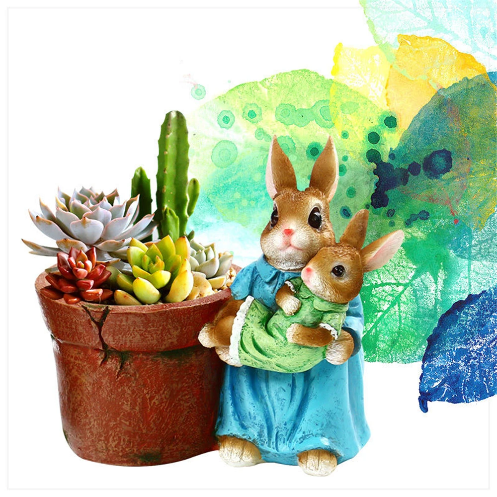 Rabbit Family Succulent Decor Flower Pot Retro Jars Barrels Shape Planters Garden Decoration 17cm Rabbit Flowerpots for Plants