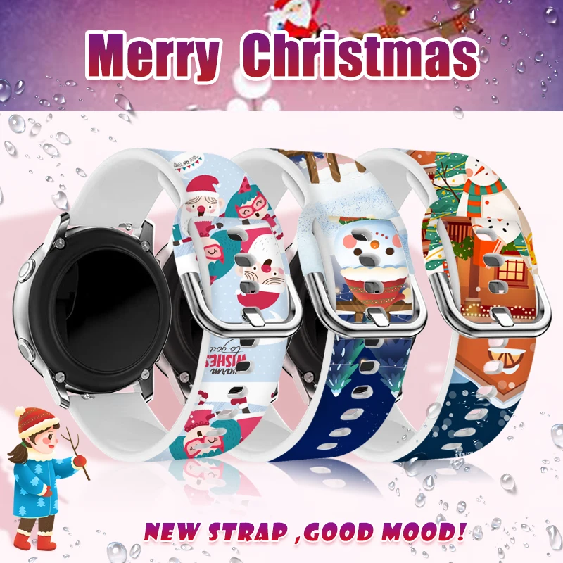 20mm Christmas 2 Printed Strap for Samsung Galaxy Watch 7/6/5 40mm 44mm Band Replaceable Braceclet for Xiaomi Amazfit Watchband
