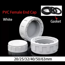 20-60mm White PVC Female End Cap Aquarium Fish Tank Drain Cap Screwed Cap Garden Irrigation Pipe Connector Water Tube Cap