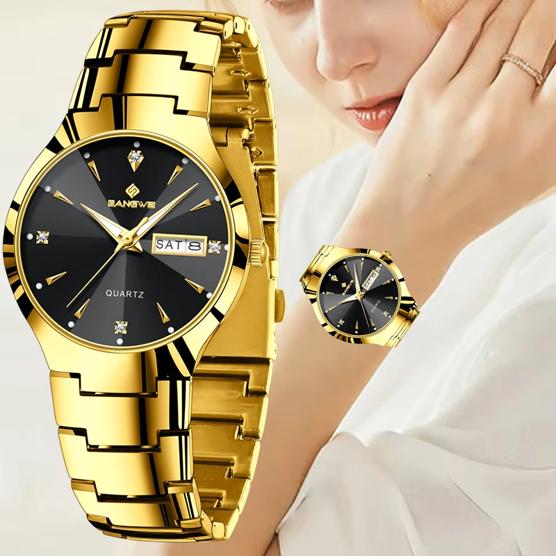 

BANGWEI New Ladies luminous Watch Fashion Simple Waterproof Sport Women Watch Gold Stainless Steel Quartz Wristwatches For Women