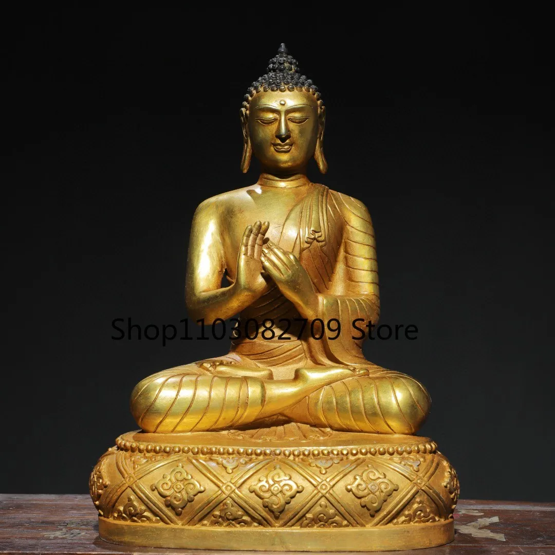 Tibetan brass gilt five-square Buddha in Sakyamuni Biluzhana Buddha ornament, sitting statue, home hall supplies 30 cm