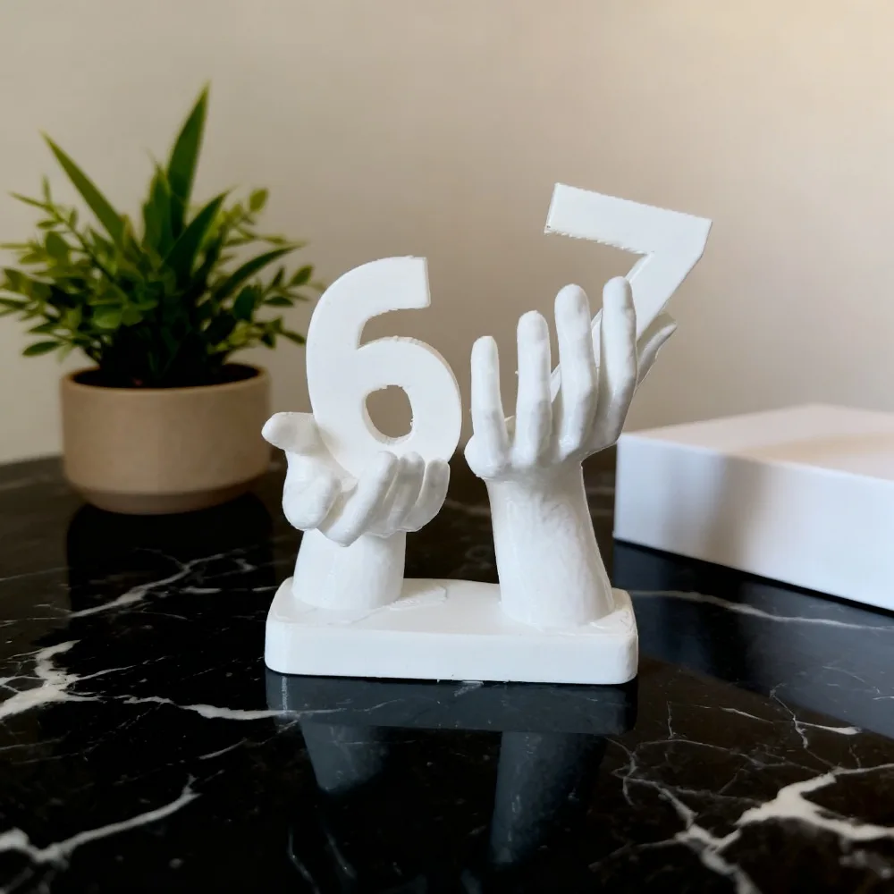 3D Printed Hands Holding Number 67 Tabletop Statue, Custom Digit Hand Sculpture Minimalist Home Decor Anniversary Gift