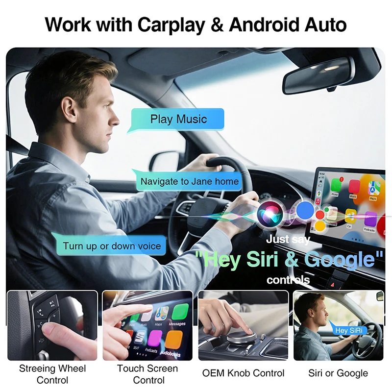محول Carplay اللاسلكي 2in1 صندوق AI ذكي سلكي إلى Carplay اللاسلكي Android Auto Plug والتشغيل لبنز كيا VW مازدا