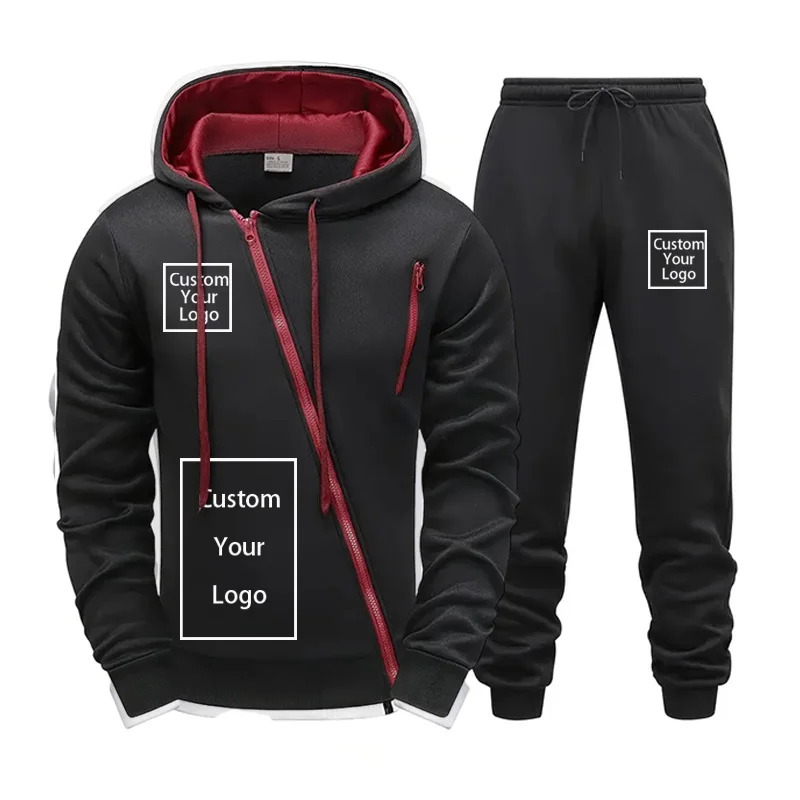 

DIY Design Pattern Clothing Customize Your Logo Print Zipper Hoodie Sweatpants Men Tracksuit Autumn Winter Daily Casual Outfit