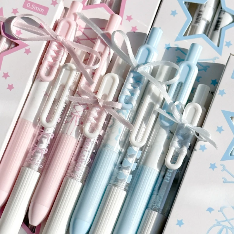 

4 шт./компл. гелевая ручка Sweet Ballet Strap 0,5 мм, быстросохнущая экзаменационная ручка для школы Kawaii, письменные принадлежности для девочек, INS, корейская учебная ручка