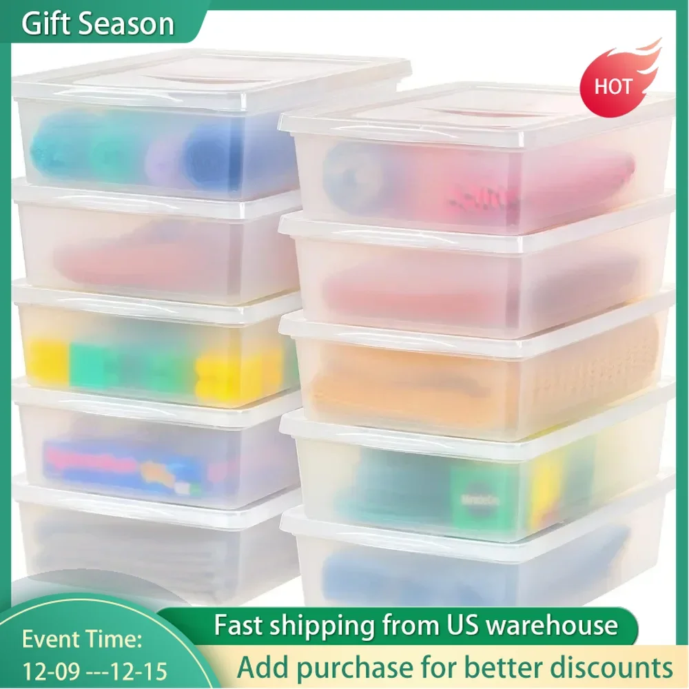 10 Pack 28 Qt Clear Storage Box BPA-Free Plastic Stackable Bin with Lid Containers To Organize Closet Shelves Clothes Blankets