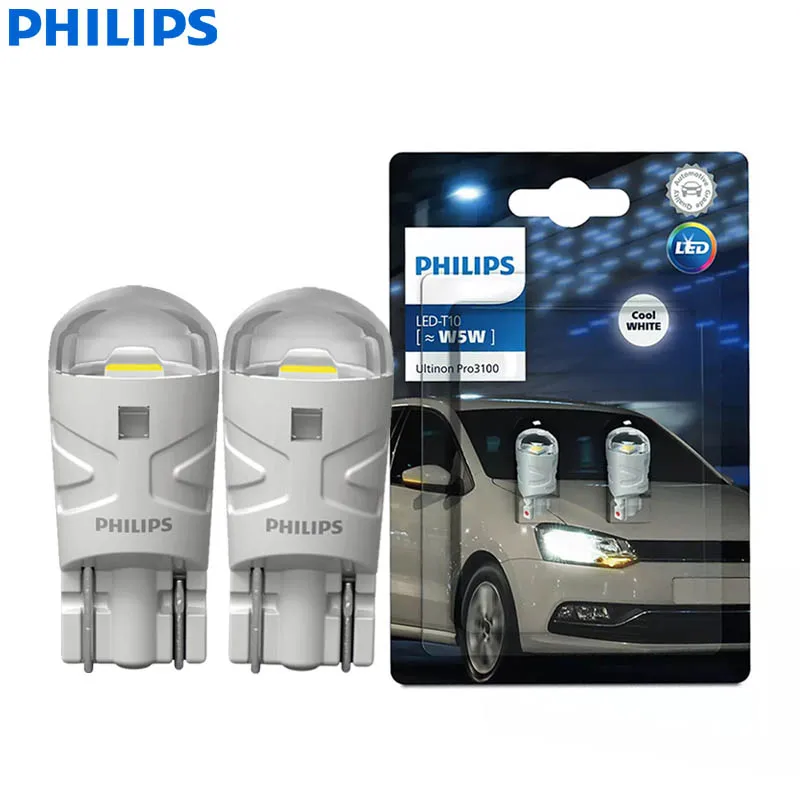 PHILIPS Ultinon Pro3100 LED T10 W5W Signal Bulb 12V 6500K Cool White Auto Parking Lamp Position Light Genuine Car Signal Light