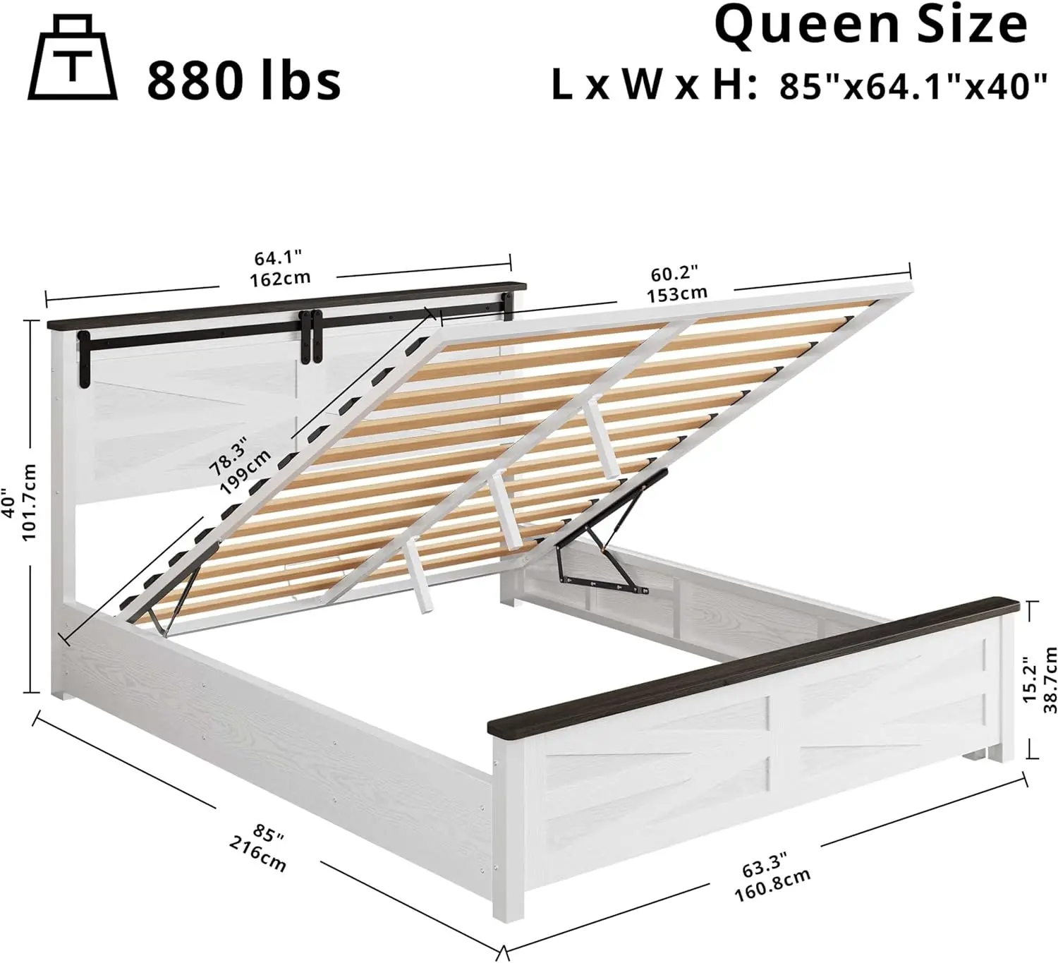 إطار سرير المزرعة مع إطار سرير خشبي للتخزين مع لوح أمامي وشرائح من الخشب الصلب تدعم اللون الأبيض القوي والبدون الضوضاء