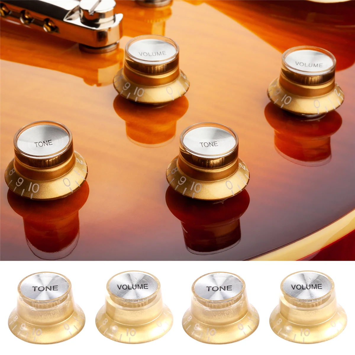 4 Pcs Speed Control Knobs 2 Tone 2 Volume for Gibson LP SG Guitar Golden Knobs Guitar Accessories XQ