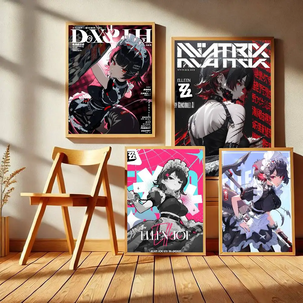 ملصقات Ellen Joe Game Zenless Zone Zero Anime Sticky HD جودة جدار الفن ملصقات ريترو لديكور غرفة Kawaii المنزلية