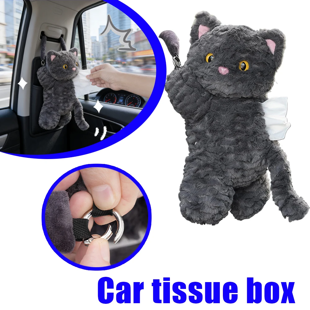 

1 Pcs Cartoon Cat Car Tissue Holder Plush Toy Tissue Box Doll Car Seat Hanging Tissue Storage Box Cute Car Tissue Box Cover