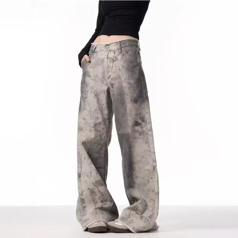 WTHT Mode Herren Tie-Dye Do Old Loose Casual Denim Hosen Vintage American Style High-Waist Jeans Männlich 2025, Sommer 2A1113