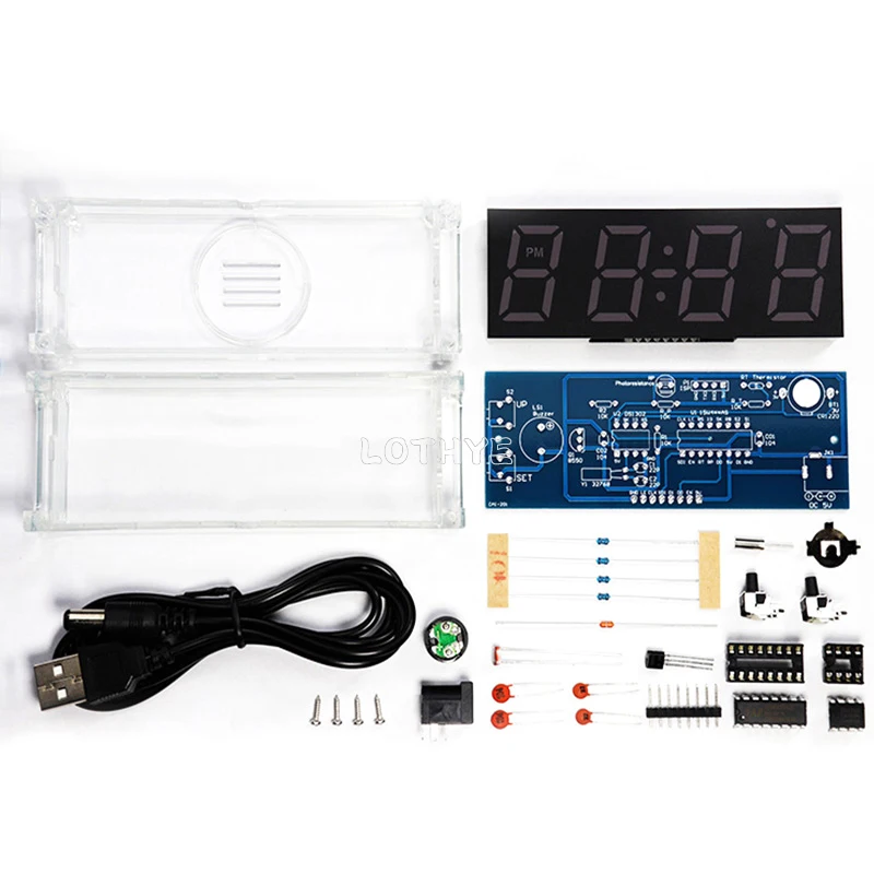 DIY Clock Kit Digital Tube Temperature Multicolor LED Week Display With Clear Case Cover DIY Electronic Kit Soldering Assembly