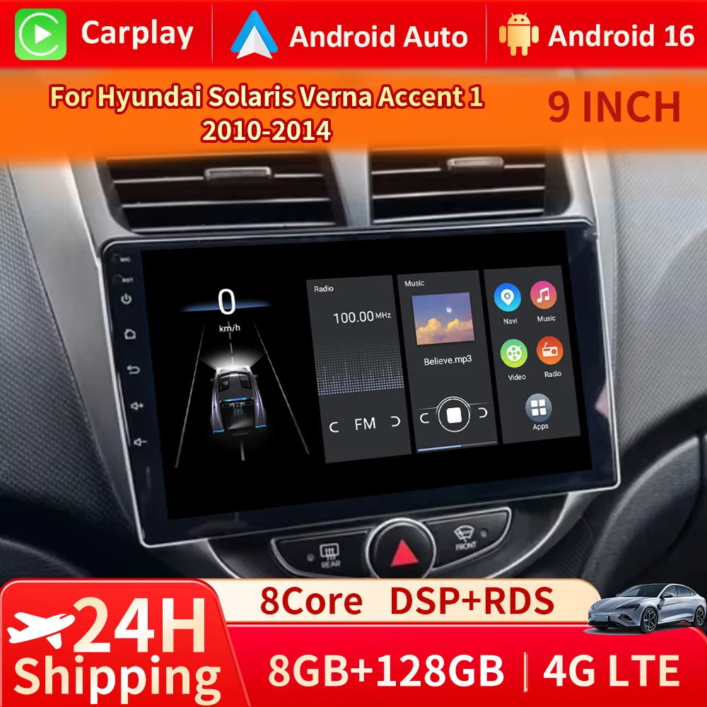 

Android 16 Car Radio for Hyundai Solaris Verna Accent 1 2010 - 2016 Multimedia Video Player 2 Din DVD Head Unit Carplay GPS