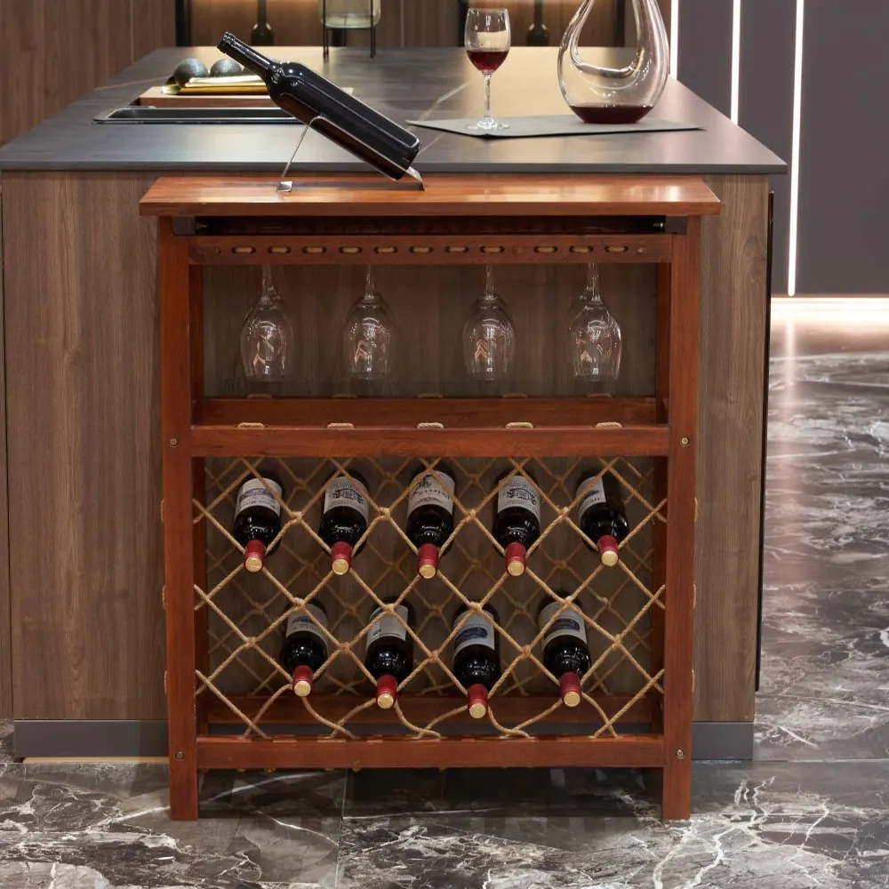 Autoportante Wine Storage Rack, Display Rack para Cozinha Despensa, Adega, Noz, 32 Garrafas