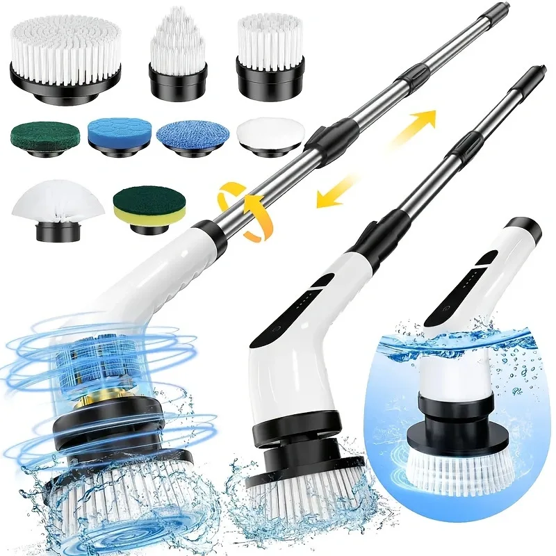 Removable Multifunctional Electric Cleaning Brush, Nine in One Long Handle Brush, Rotating Cleaning Mop
