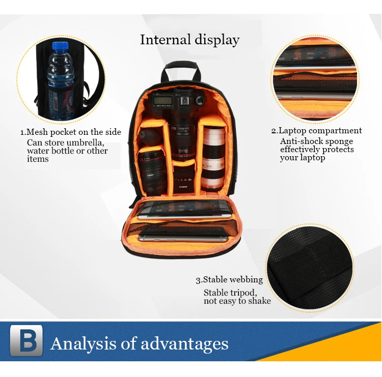 Digitalkamera-Rucksack, Outdoor-Kameratasche mit großem Fassungsvermögen, Laptop-Rucksack, multifunktionaler praktischer Rucksack – Detail 21