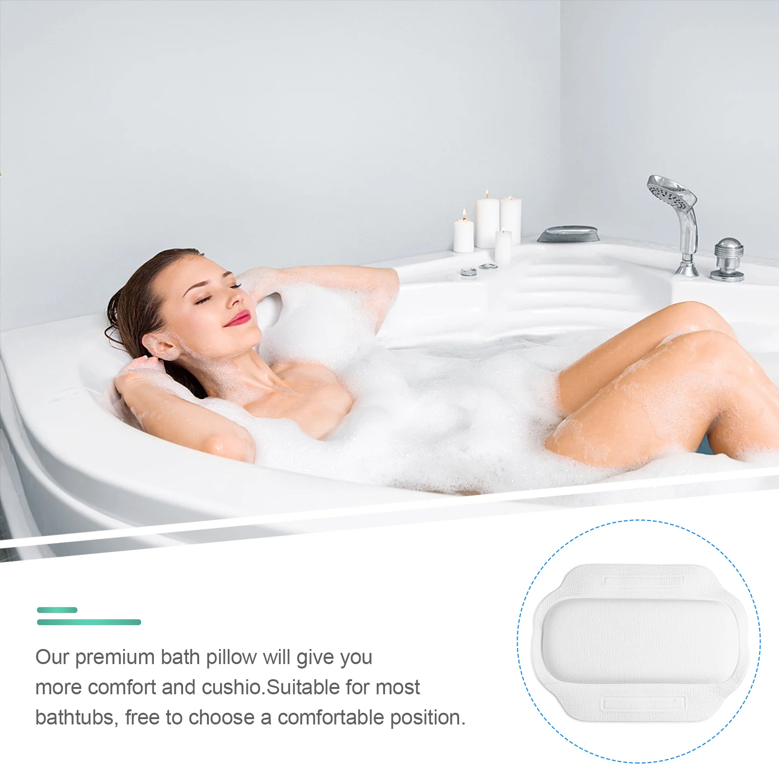 Bathtub Pillow Spa Suction Cup Non-Slip Home Shower Cushion Pillows Head Support Bed