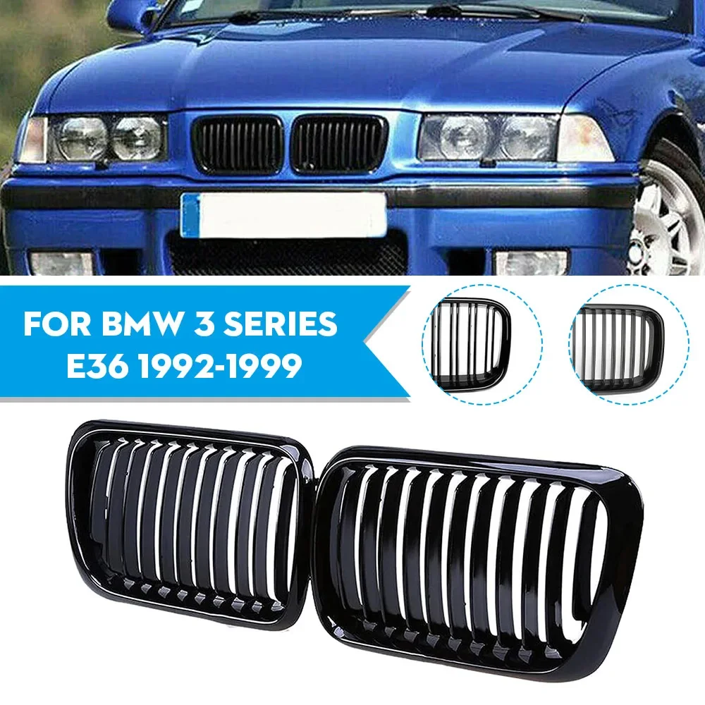 

Gloss Black Car Front Hood Kidney Grill for BMW 3 Series E36 1992-1999 Double Line Single Slat Racing Grille Auto Accessories
