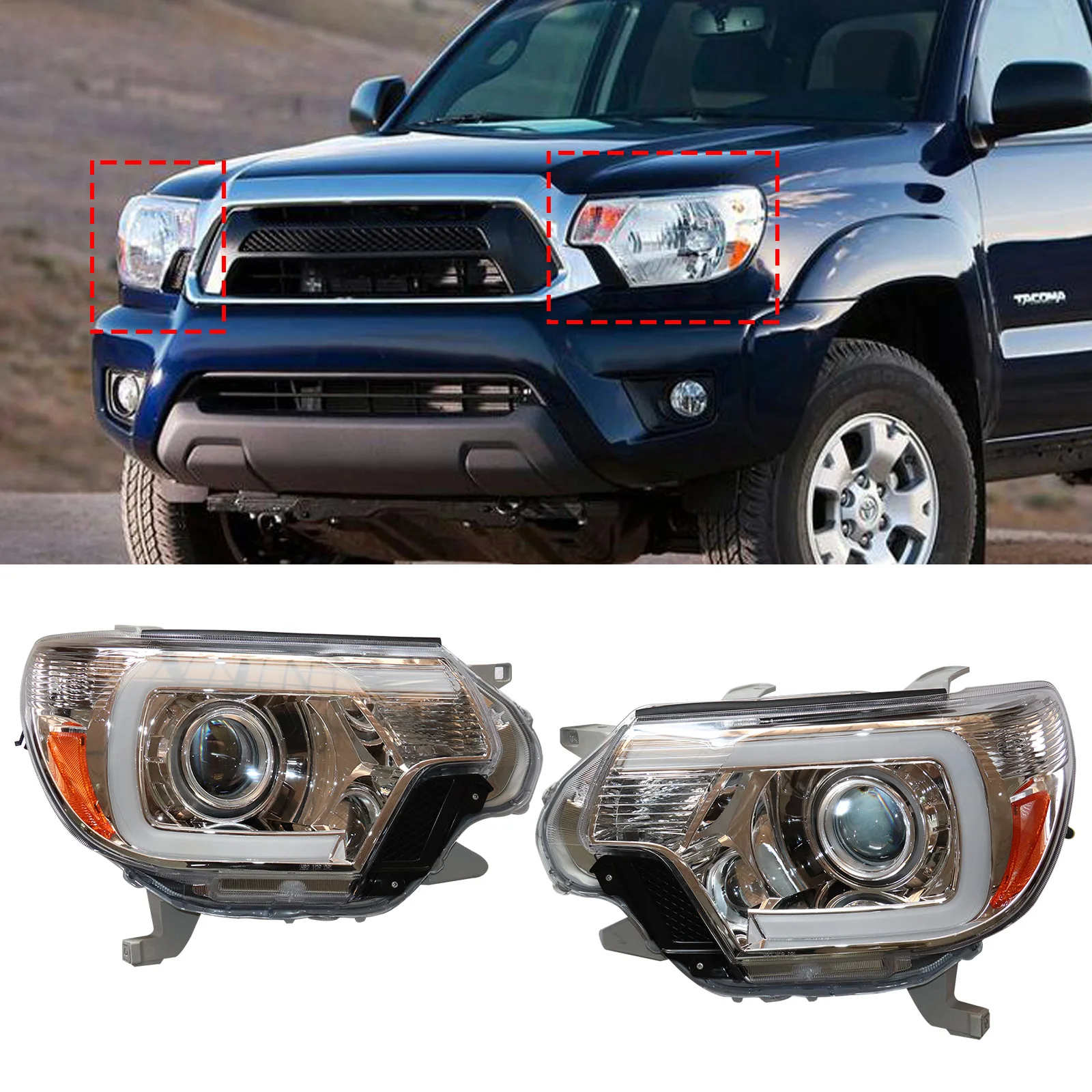 

Clear Projector Left&Right Halogen W/LED DRL Headlights Lamps For 2012-2015 Toyota Tacoma