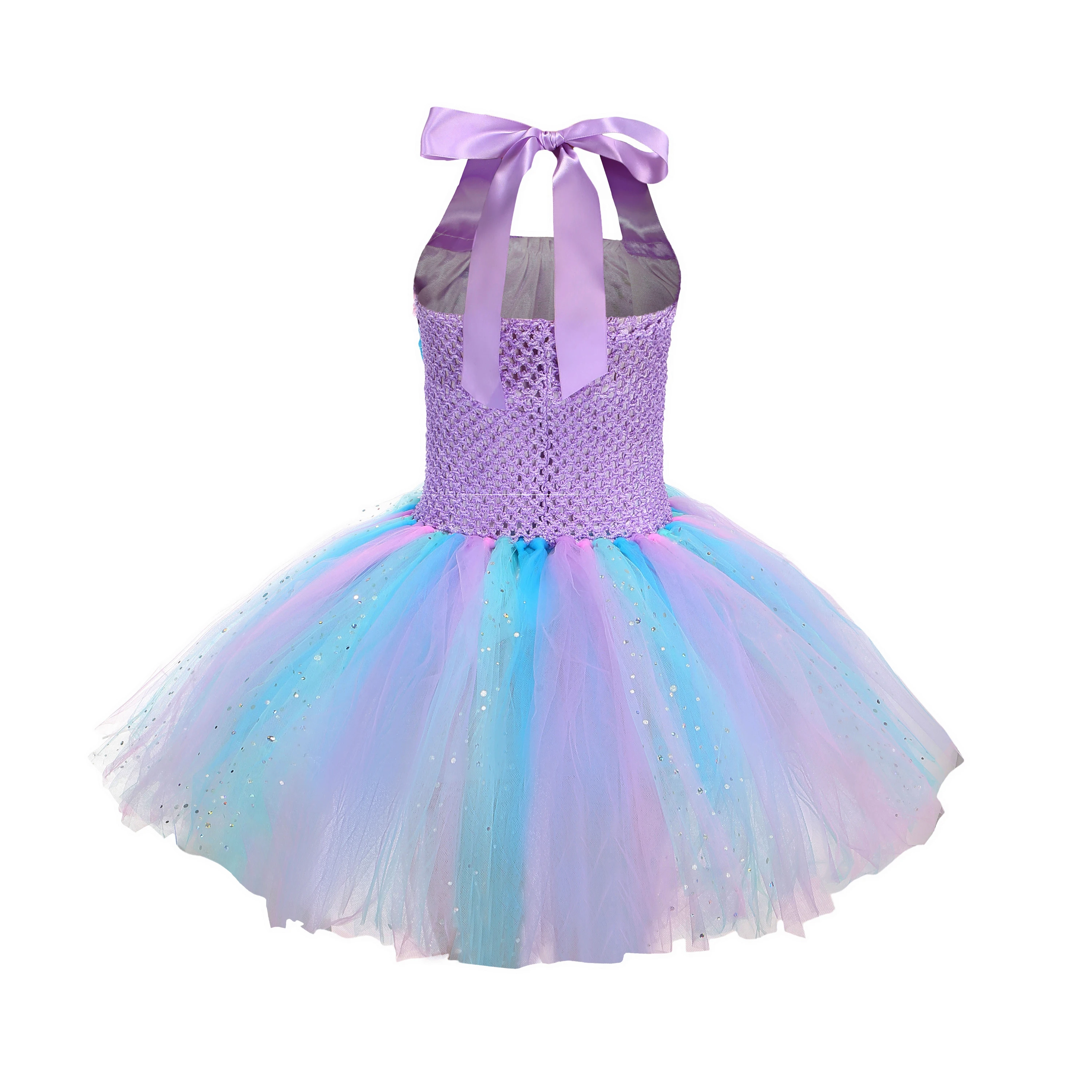 Girls Pastel Ariel Mermaid Tutu Dress the Sea Theme Party Costume with Flower Headband Ocean Flower Purple Birthday Dress