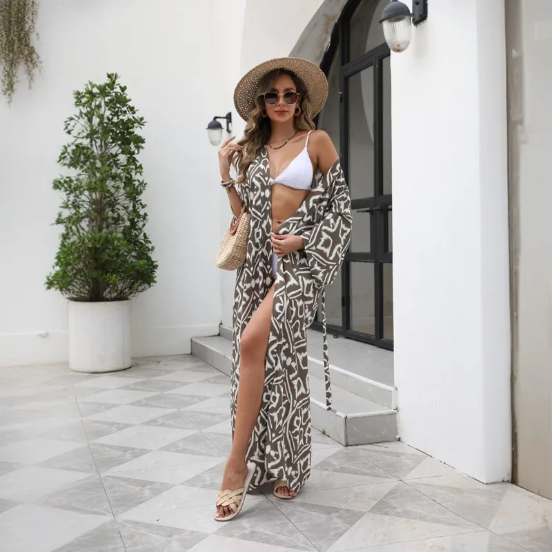 

Beach Cover Ups Women Kimono Swimsuit Cape Tie Dye Long Sleeve Belted Wrap Dresses 2025 Bathing Suits Hot Sales Dropshipping