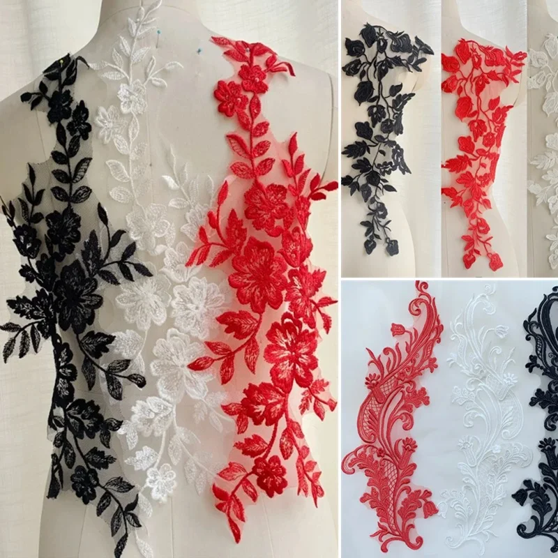 Weiß Rot Schwarz Spitze Applikation Aufnäher Stoff Stickerei Blume Exquisite Trim Patches Handwerk Aufkleber Tasche Kleid Dekoration
