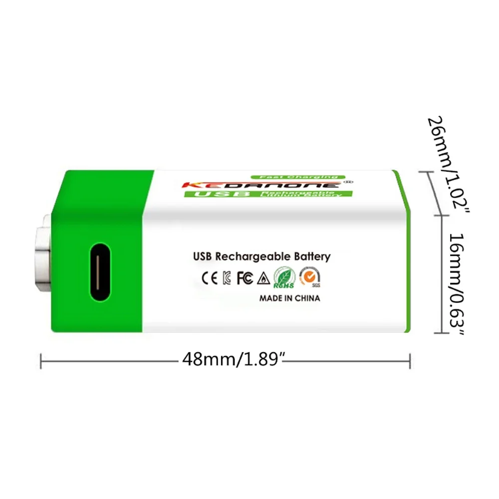 Nuova batteria ricaricabile agli ioni di litio 9 V 12800mah batteria USB di tipo C multimetro da 9 Volt microfono al litio metal detector + cavo