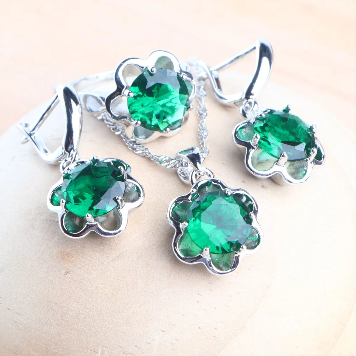 925 Silver Jewelry Sets Wedding Cubic Zircon Rings Pendant Stones Earrings Necklace Set For Women