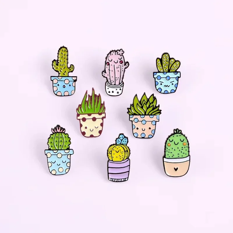 Potted Plants Lapel Metal Pins Custom Various Varieties of Cactus Brooches Enamel Badges Nature Backpack Jewelry Gifts Wholesale