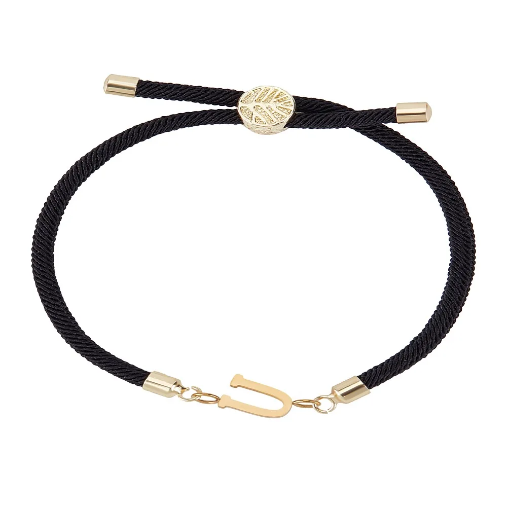 

1Pc Adjustable Nylon Cord Slider Bracelets for Women with Golden Brass Accessories 304 Stainless Steel Letter Jewelry