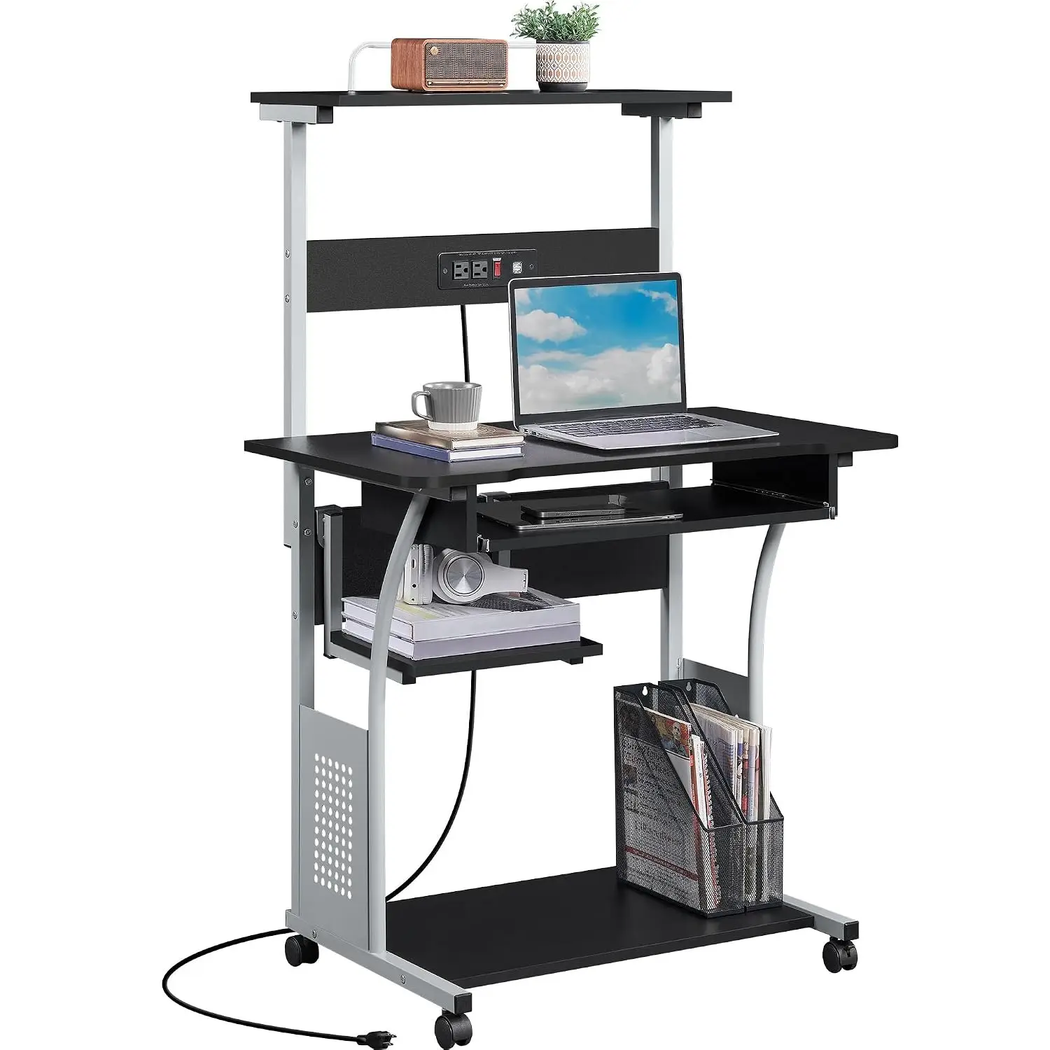 Small 3-Tier Rolling Computer Desk with Power Outlet, Customized